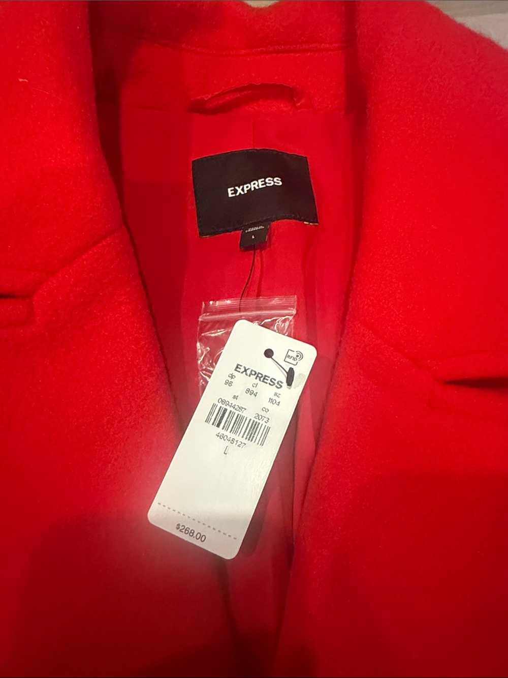 Express Bright Red Double-Breasted Pea Coat with Gold Buttons - Picture 2 of 4